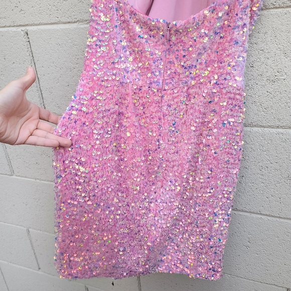 Helsi | Abby Iridescent Sequin Halter Minidress in Pink Rose Size XS - Picture 10 of 14
